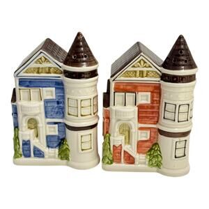 Otagiri Victorian House Salt Pepper Shaker Set San Francisco Painted Ladies MIB